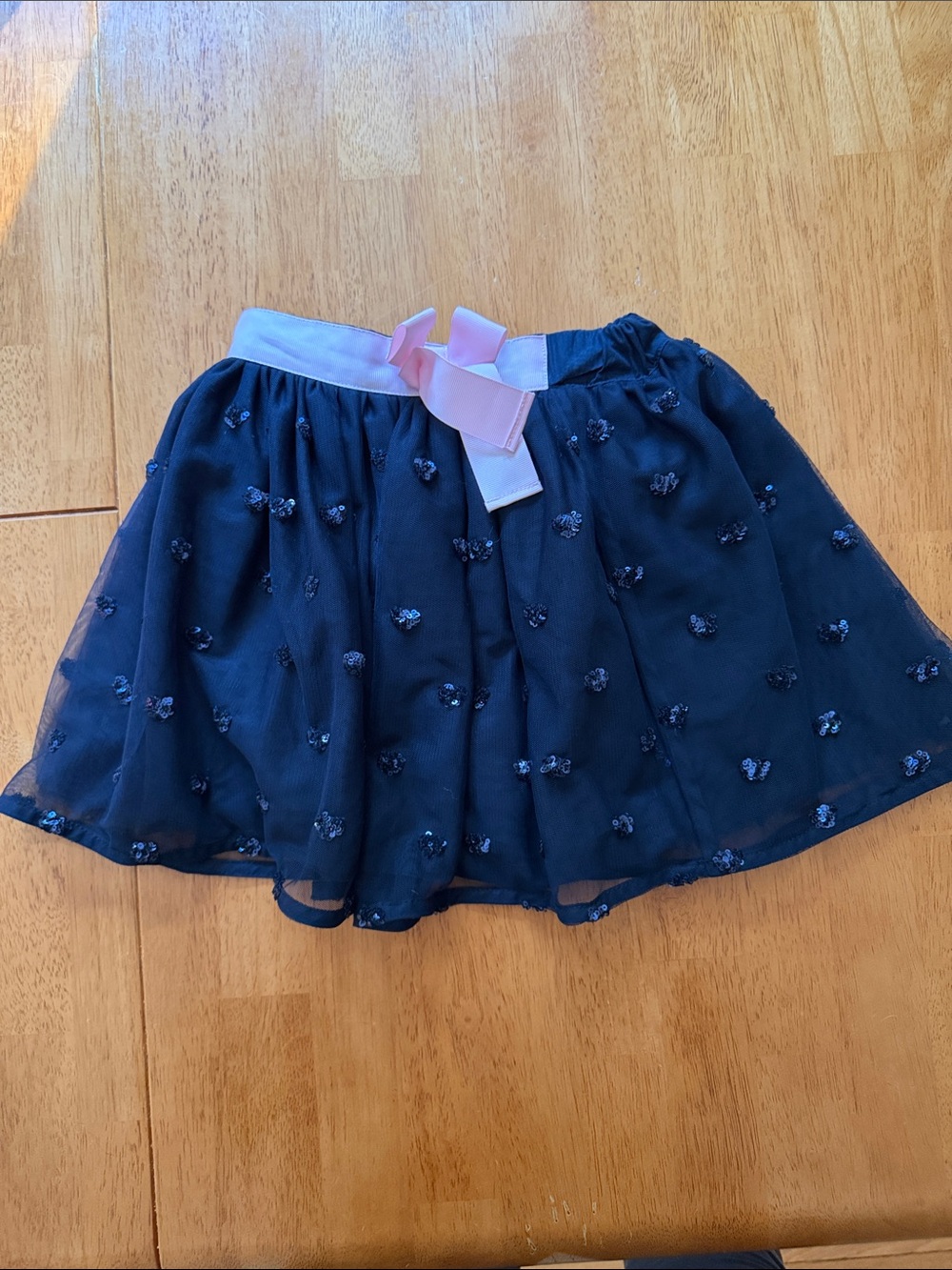 Girls Navy Tulle Skirt with Pink Bow